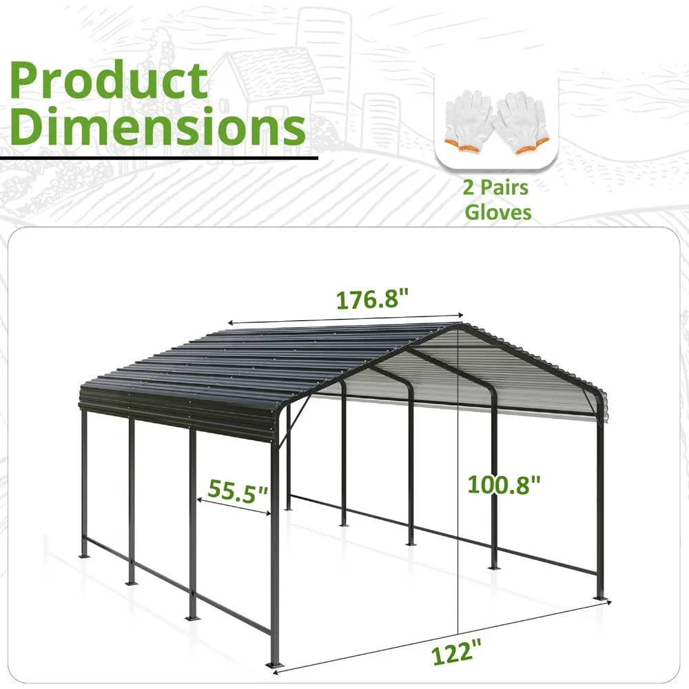 10x15 Metal Carport Carports with Enhanced Base Heavy Duty Garage Outdoor Galvanized Car Shelter for Car, Boats and Truck