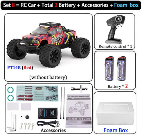 JIUSI PT14R / MT14R 1/14 RC Car 4WD 80KM/H Brushless 2.4G Remote Control Off-Road Drift Truck High Speed Racing Car Toy For Kids