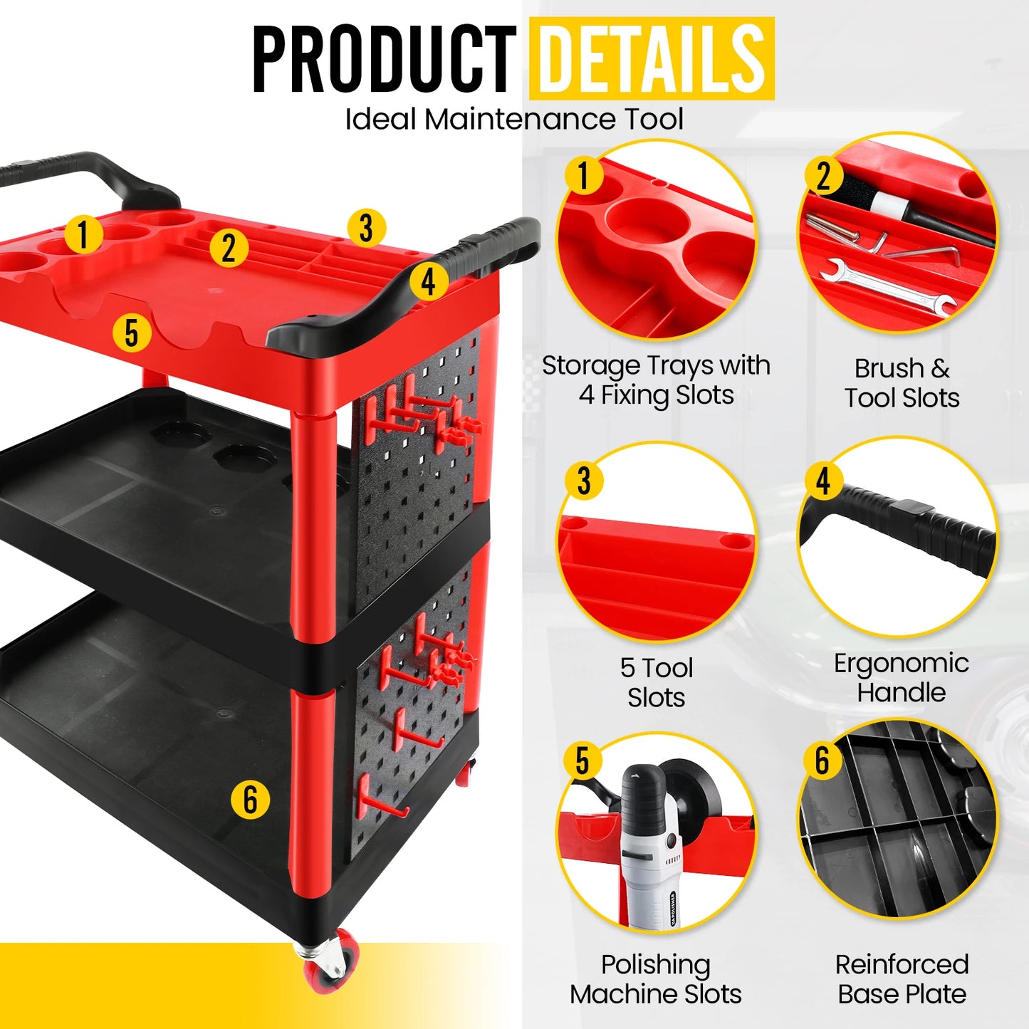 360°Premium Heavy Duty Detailing Cart Car Detailing Cart Detail Cart For Auto Detailing Car Wash Organizer With Storage