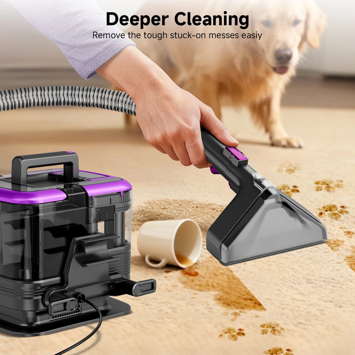 Honki 530W Carpet Cleaner Machine 20KPa Strong Suction Handheld Multifunctional Cleaner for Pet Hair Upholstery Sofa Mat Bed Self-cleaning Energy-saving Portable Wet and Dry Deep Cleaning Appliances