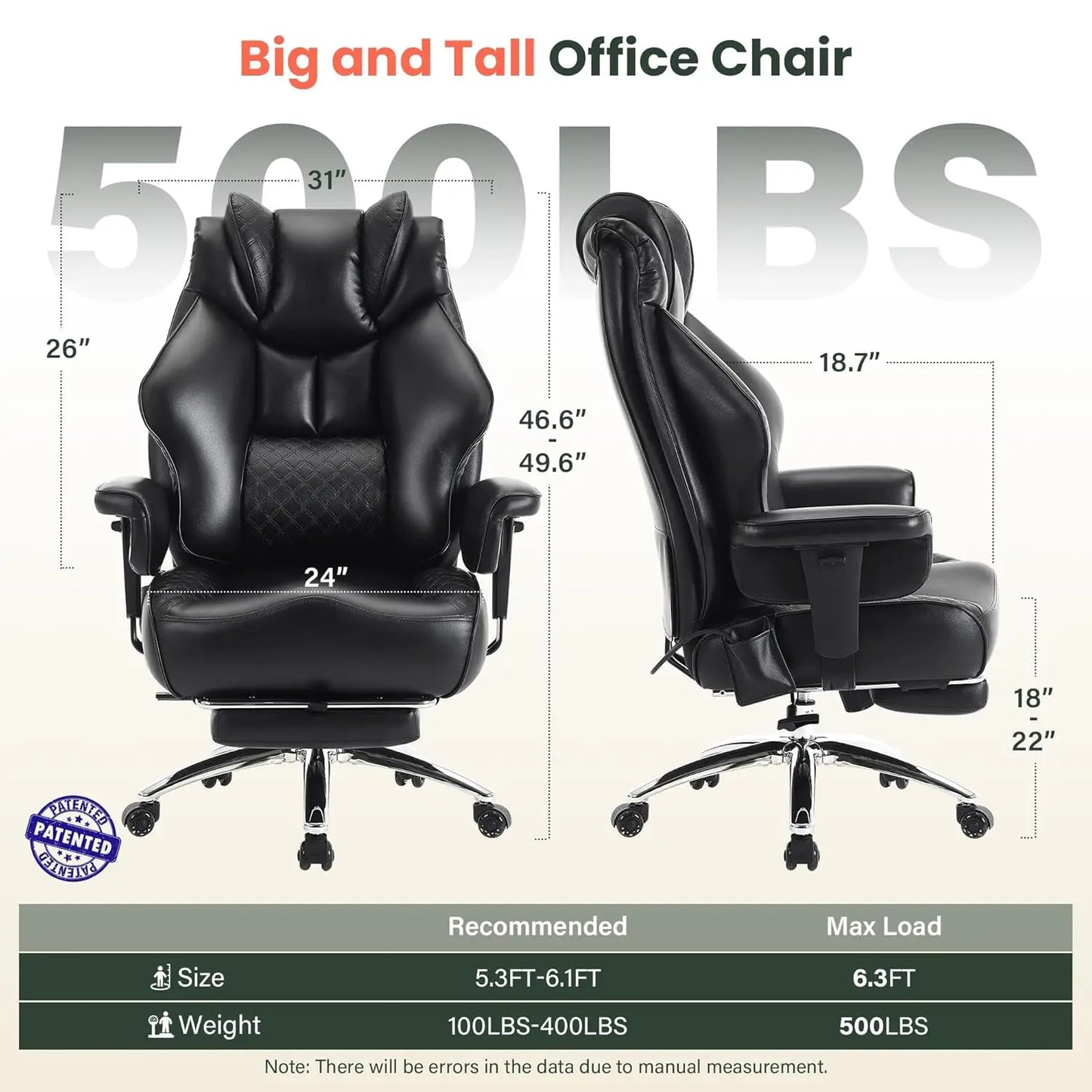 500lbs Big and Tall Office Chair Adjustable Lumbar Support, Extra Wide Seat Ergonomic Gaming Chair with Footrest,, Customized