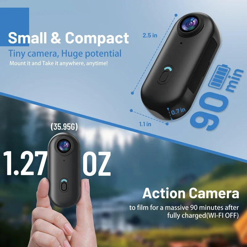 Pocket 4K Mini Camera Magnetic Wearable Cam with Waterproof Shell WiFi Bike Camera Friendly for Casual Cycling Vlog Home Use