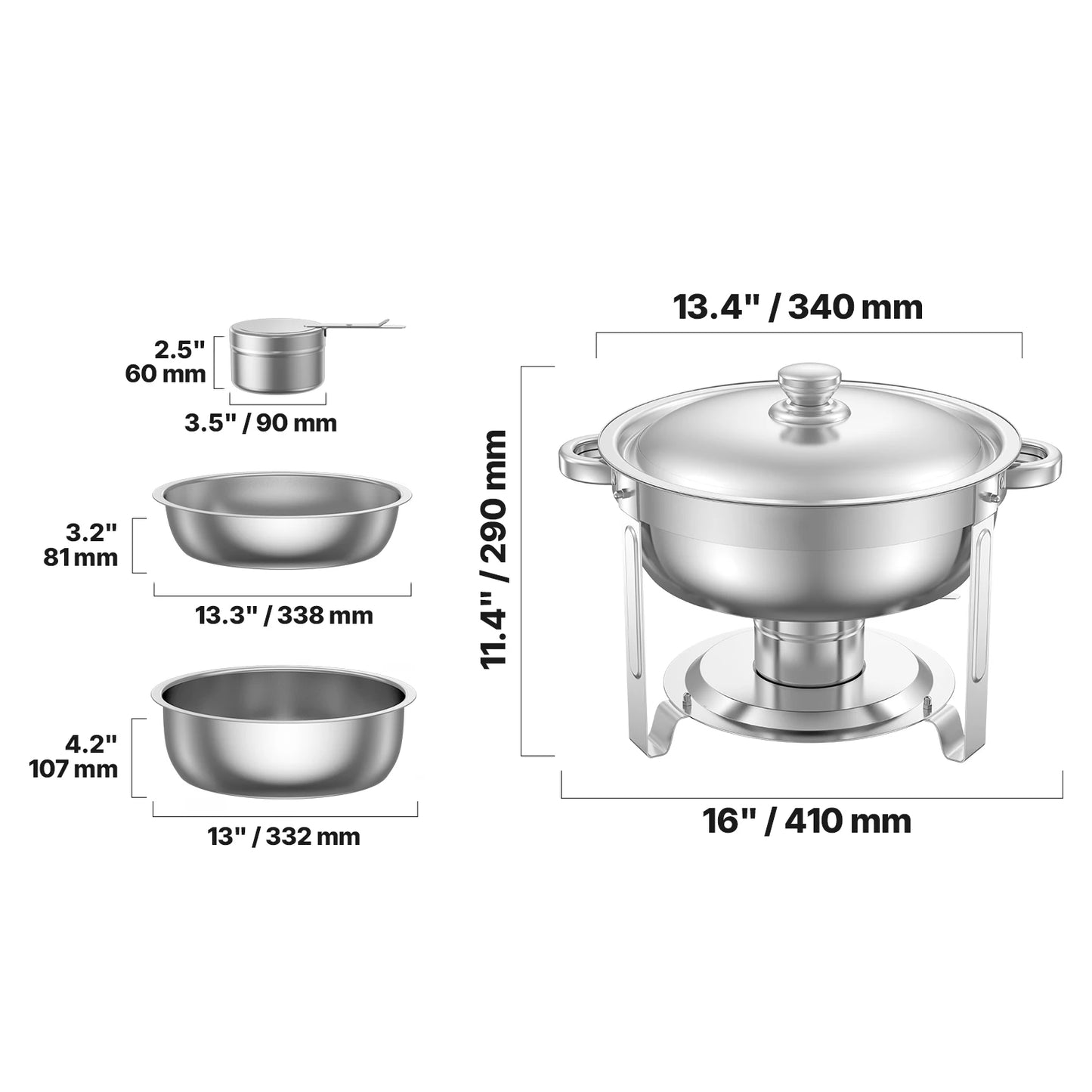 SucceBuy 2Pack 5QT Chafing Dish Buffet Set Stainless Steel Chafer w/ 2 Full Size Pans Round Catering Warmer Server Lid Water Pan