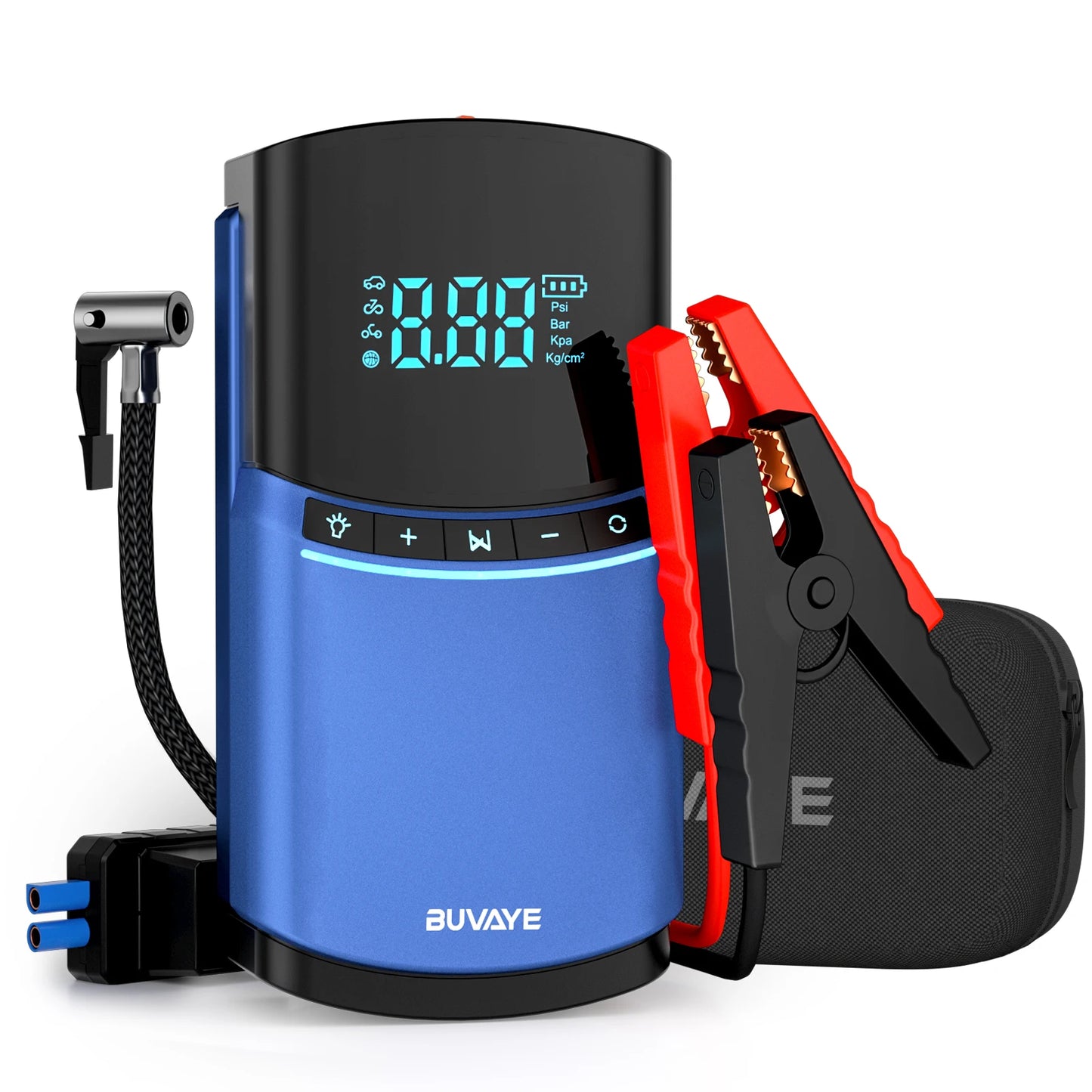 BUVAYE 4 in 1 Car Jump Starter Air Pump 150PSI Tyre Compressor 2000A Starter Device 12000mAh Power bank Digital Inflatable Pump
