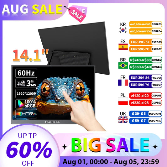 14.1 inch Portable Monitor 10-Point Touchscreen 100%sRGB 1200P IPS Second External Screen for Laptop Phone Mac Xbox Switch PS4/5