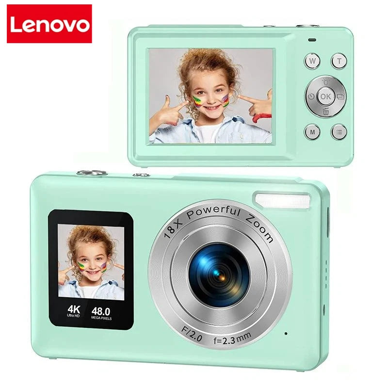 Lenovo 4K Digital Camera 48MP Dual Screen, Auto Focus Anti-Shake 16X Zoom, Vlogging Camera with 64GB SD Card Compact Travel