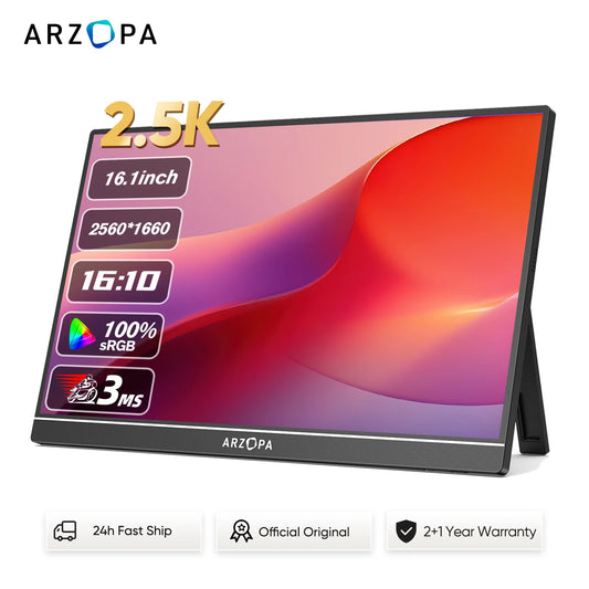 ARZOPA 16" 2.5K QHD Portable Monitor 16:10 IPS Screen with type-c mini hdmi Second Display for MAC/Laptop/PC/Xbox/PS/Switch,Z1RC