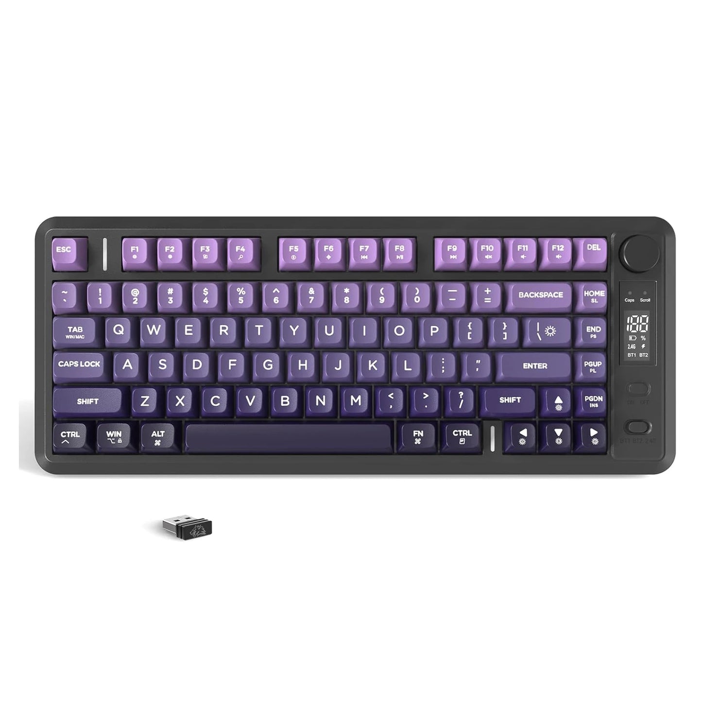 ATTACK SHARK M75 Wireless Membrane Gaming Keyboard with Knob&OLED Display Bluetooth/2.4Ghz Rainbow Backlit Gradient PBT Keycaps