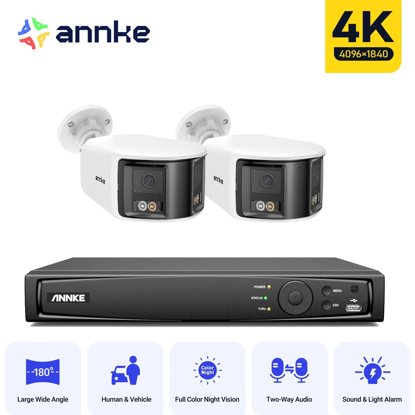 ANNKE Ultra HD 4K Security Camera 180 Degrees Panoramic Dual Lens IP Camera 8CH POE NVR 2/4 PCS 8MP surveillance cameras kit