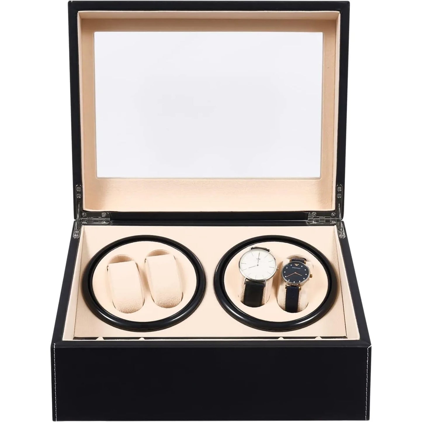 Automatic Watch Winder Display Box, 4+6  Rotation Leather Wood Watch Winder Collector Display Box Watch Case, Black