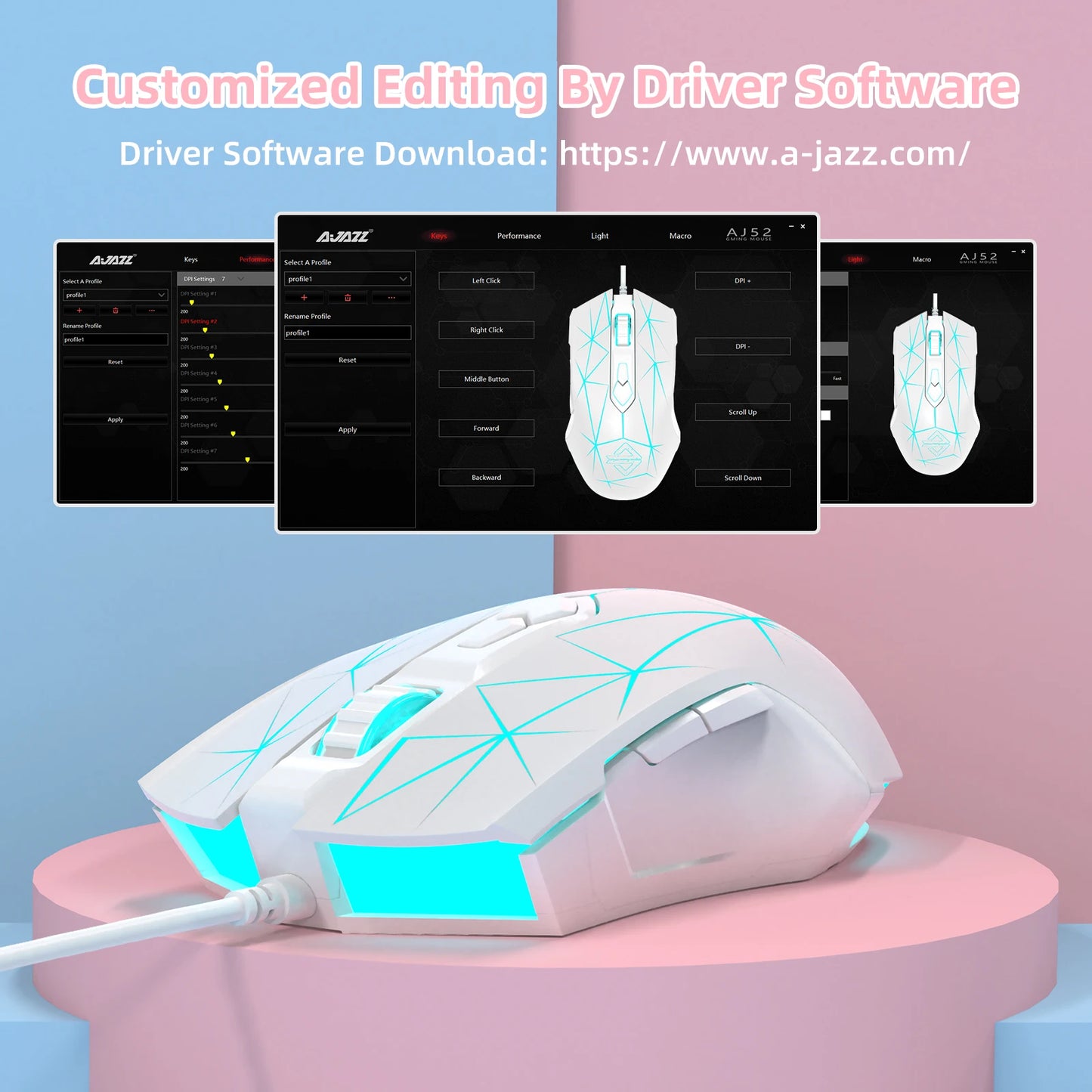 AJ52 RGB Lightweight Gaming Mouse, Programmable 7 Buttons, Ergonomic LED Backlit USB Gamer Mice for Windows Mac OS Linux