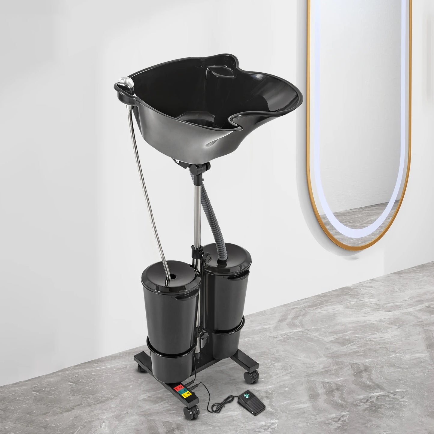 Mobile Hair Wash Basin Height Adjustable For Salon Spa Portable Shampoo Basin with 2 Water Buckets