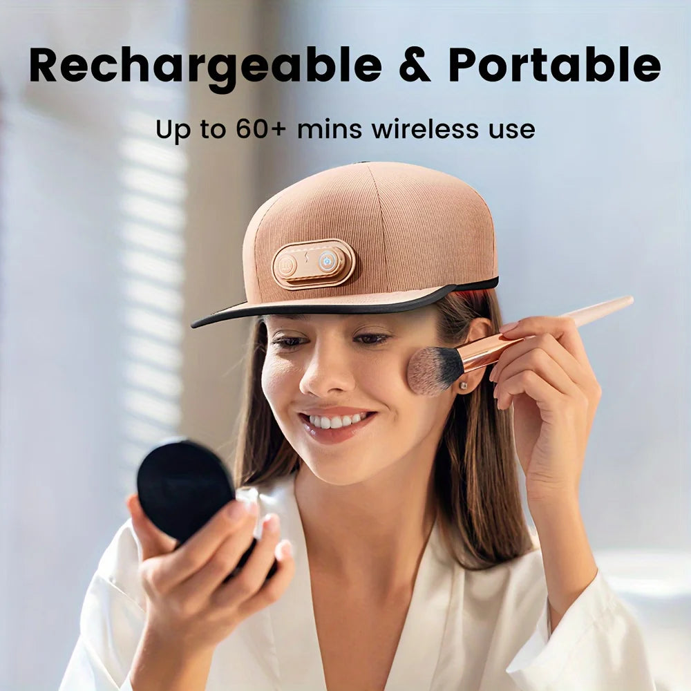 Cordless Portable Heating Cap, 660nm 850nm Wireless Rechargeable Hat, Red Therapy Light Cap with Timer, Adjustable Fit