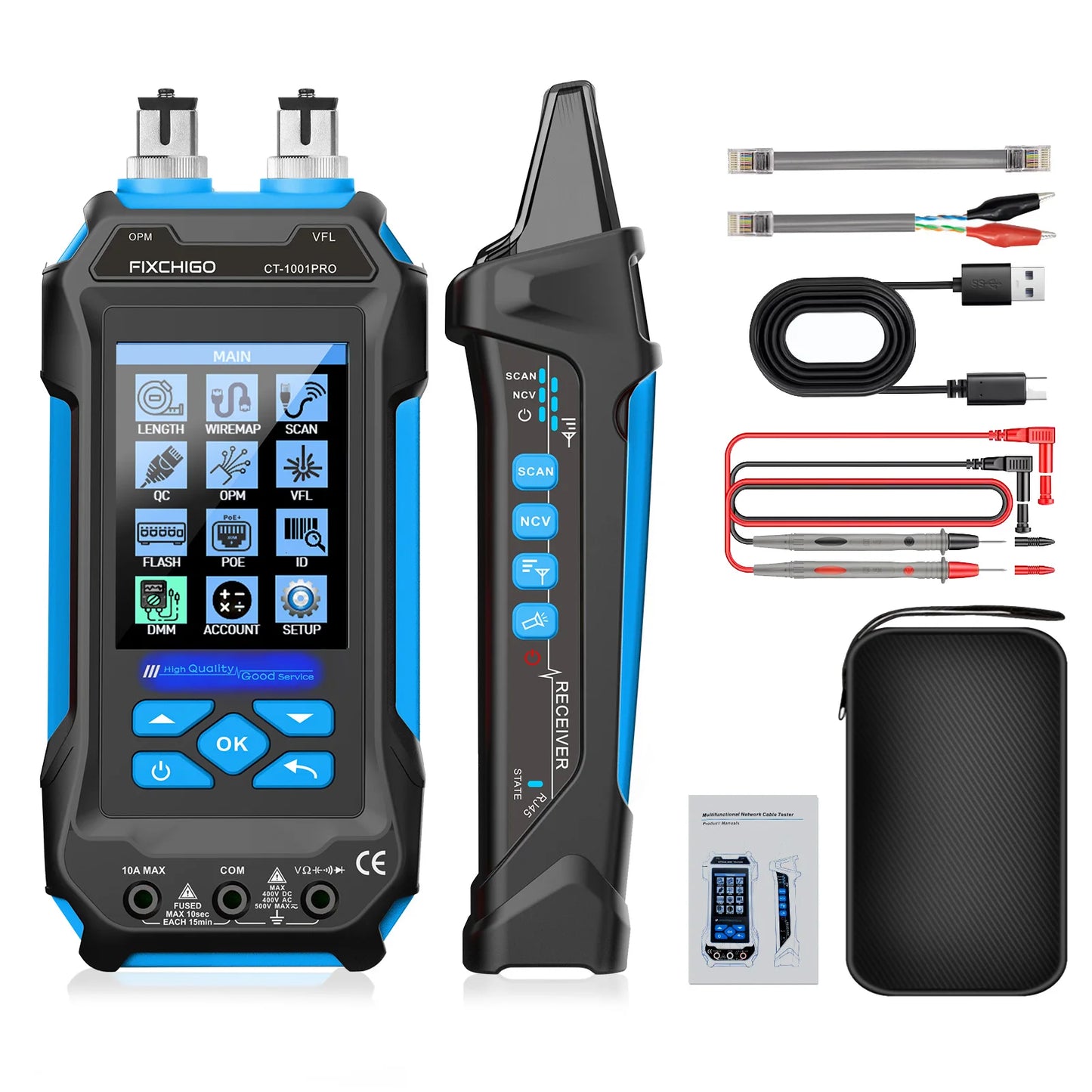 Network Cable Tester with Multimeter 4 in 1 Fiber Optical Power Meter Visual Fault Locator noise-free LAN Line Tracking