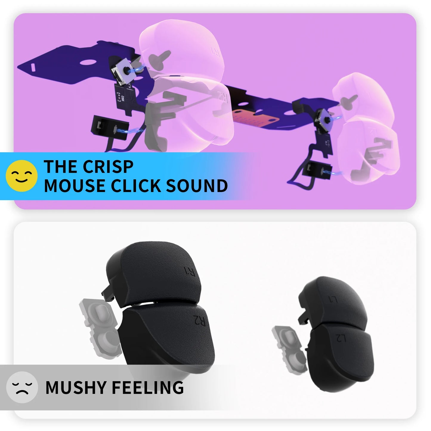 eXtremeRate Ergonomic Micro Switch Tactile Clicky Hair Trigger Kit V2 for ps5 Controller BDM-040/50, Shoulder Button Mouse Click