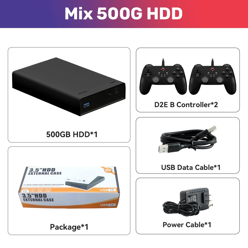 Mix 500G Retro Video Game Emulator Console Built-in 38000+ Games Playnite Retrobat Launchbox Hard Drive For N64/Xbox/PS3/PS1/PSP