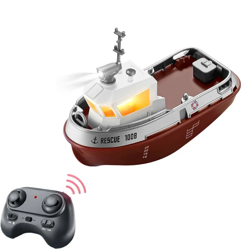 1/72 Mini Boat S820 RC Tugboat 2.4G Dual Motors Remote Control Ship Electric Watercraft Model Toys with LED Light for Kids Gift