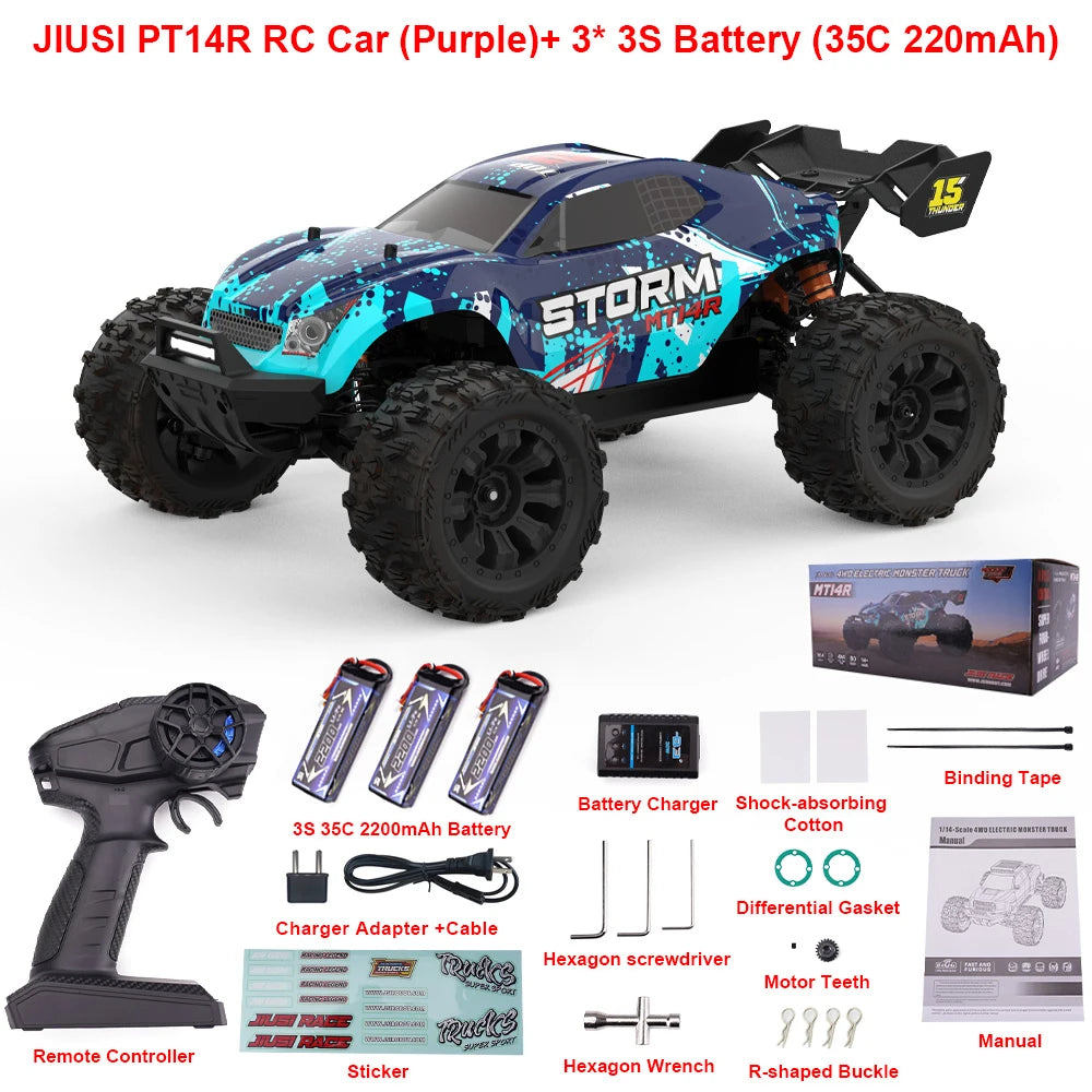 MT14R 1/14 RC Car JIUSI Brushless 80km/h 2.4G Remote Control Car High Speed Off-road Racing Car 23-26 mins Working Time RC Toys