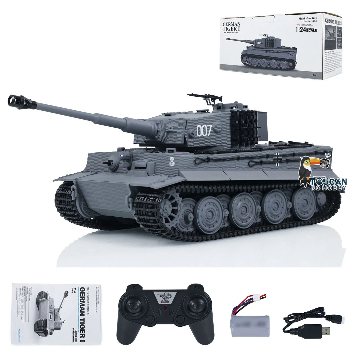 US Stock 1/24 Taigen Tiger I Remote Control Infrared Combat Military Tanks RC Battle Tank Wargaming Set for Collectors