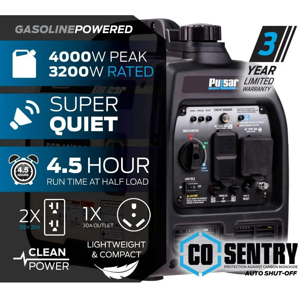 Ultra-Quiet 4000W Portable Gas Inverter Generator, Lightweight, White