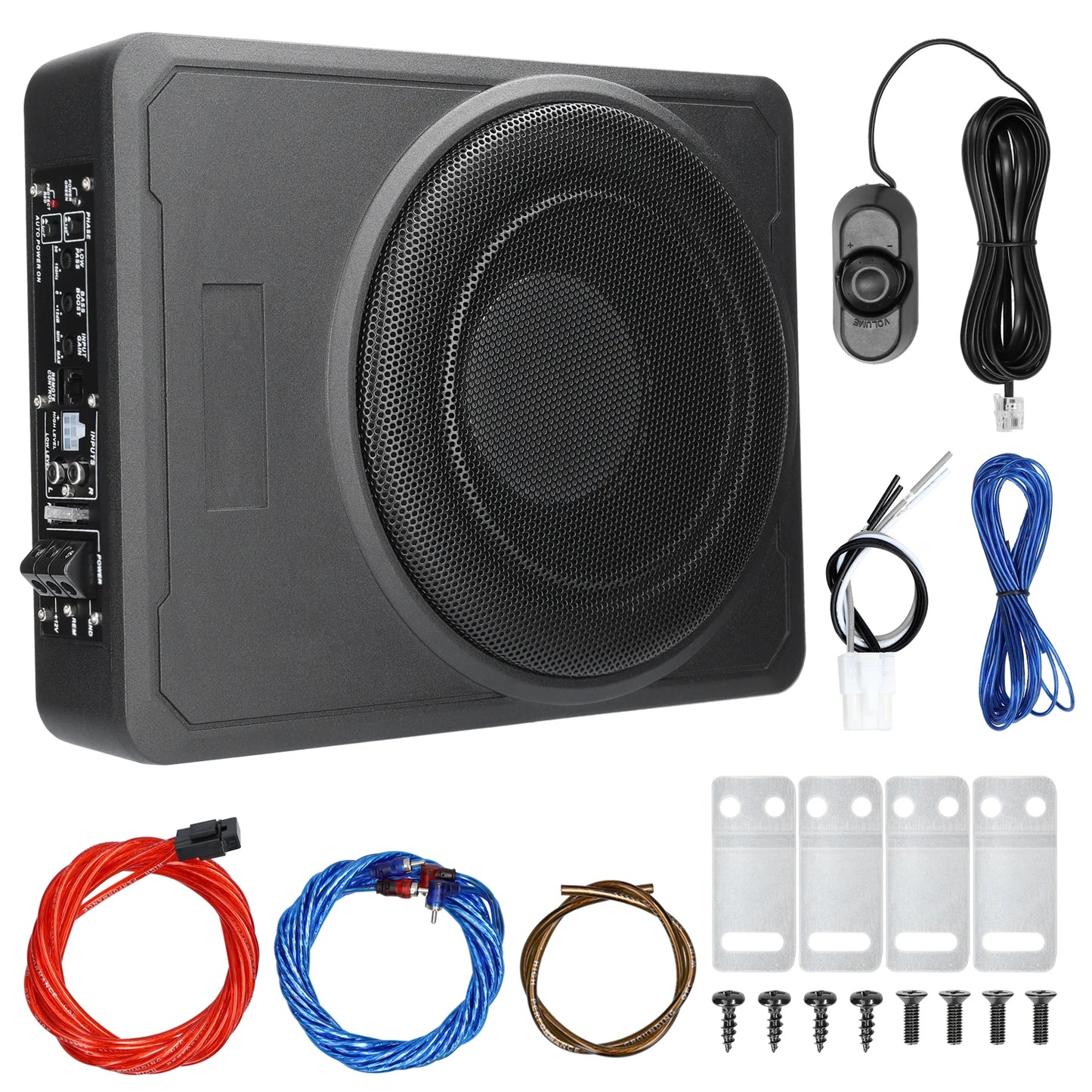 800W Car Bass Box Audio Underseat Active Amplified Subwoofer Bass Slim Amplifier Bass High Power Speaker for 12V Car Truck Boat
