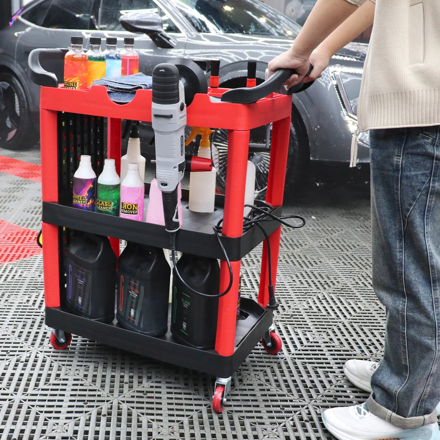 360°Premium Heavy Duty Detailing Cart Car Detailing Cart Detail Cart For Auto Detailing Car Wash Organizer With Storage