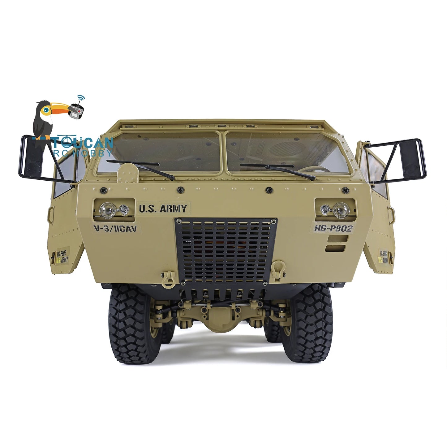 1/12 Scale 8X8 RC US Military Truck HG-P802 4 Axles Remote Control Army Vehicle Heavy Duty Offroad Crawler Car Model for Adults
