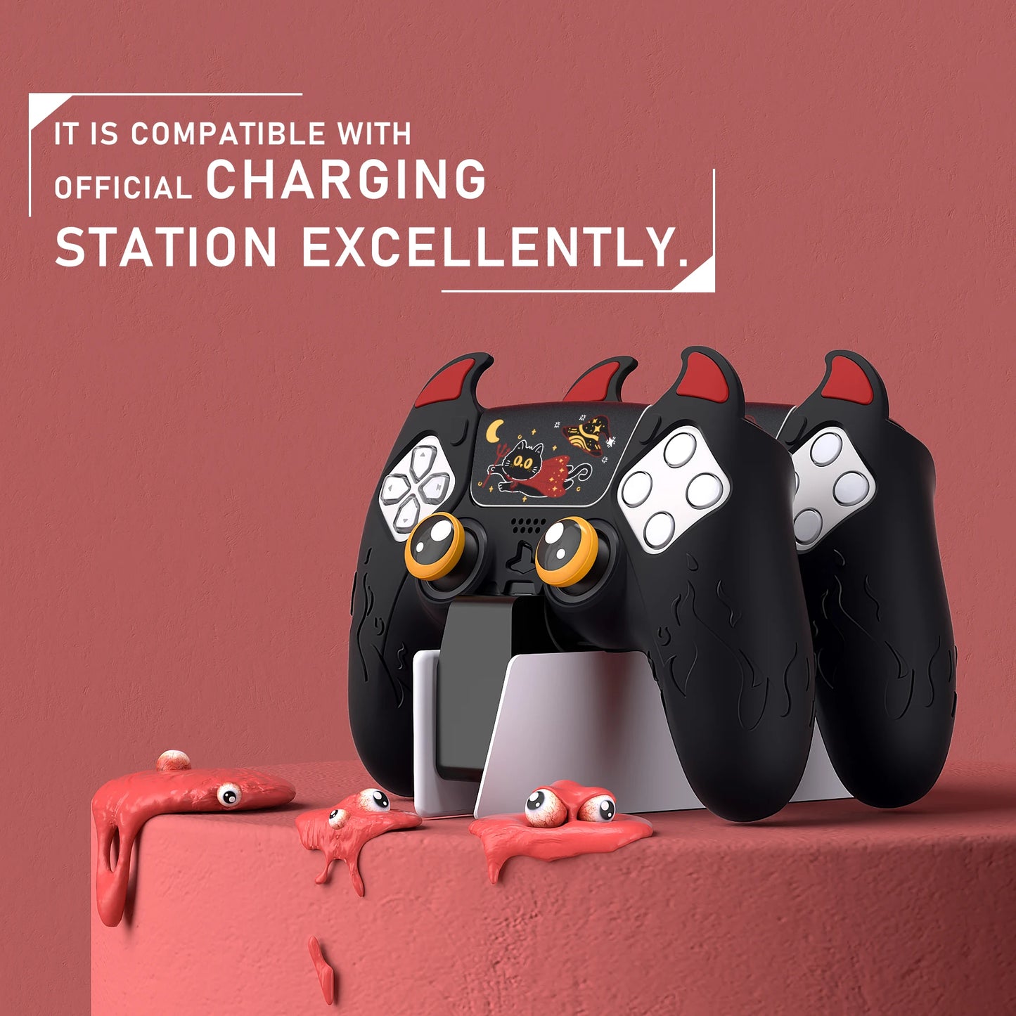 PlayVital Cute Demon Controller Silicone Case for ps5, Kawaii Controller Cover Gamepad Skin Protector for ps5 - 7 colors