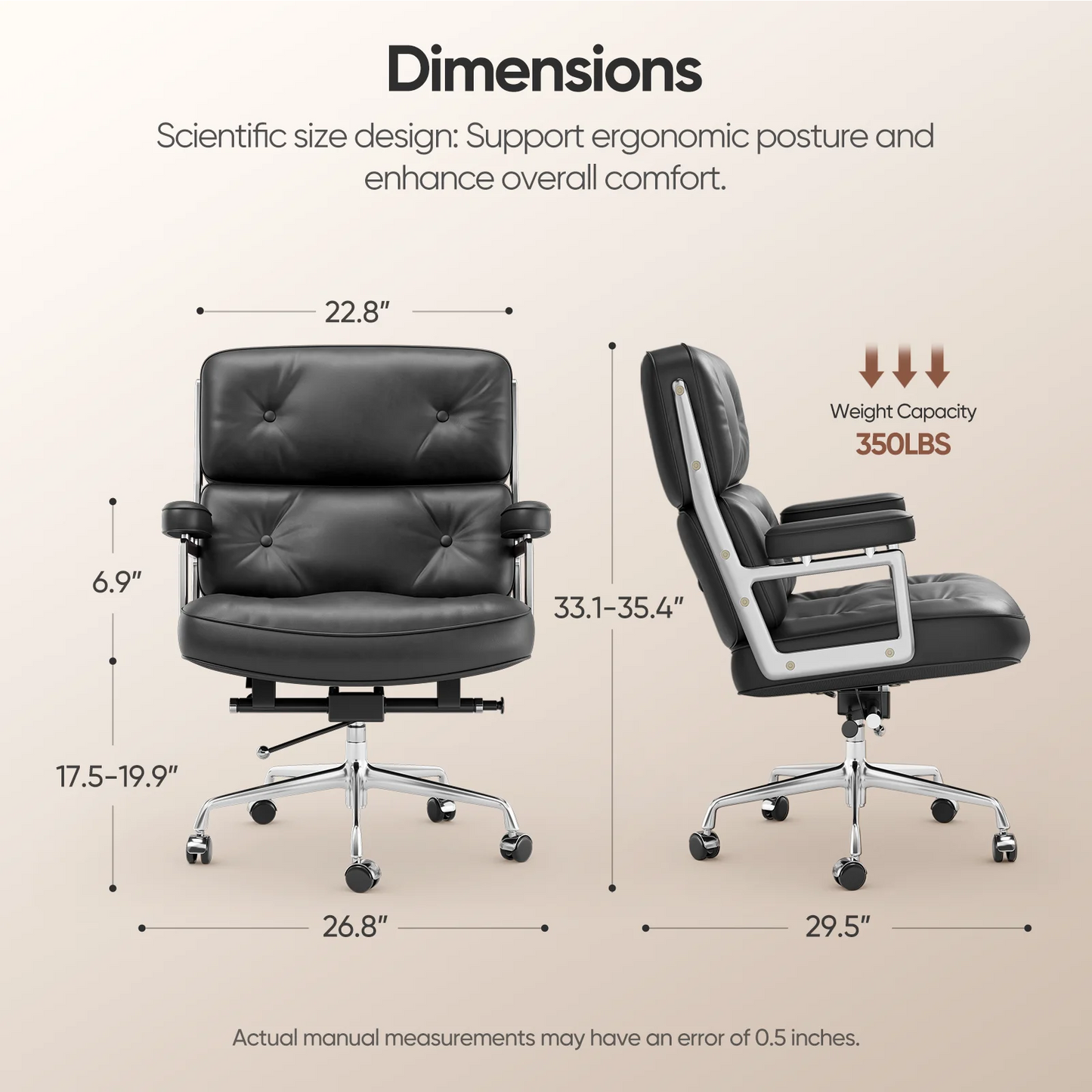 Mid-Back Classic Padded Office Chair Genuine Leather with Armrest Big Lobby Desk Gaming Chair Suitable for Home and Office