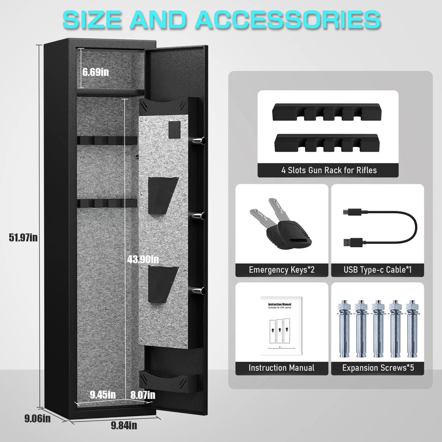 Kavey Biometric Gun Safe, Quick Access Rifle Gun Safe with Silent Mode,Alarm System, Removable Shelf and 2 Adjustable Gun Slots