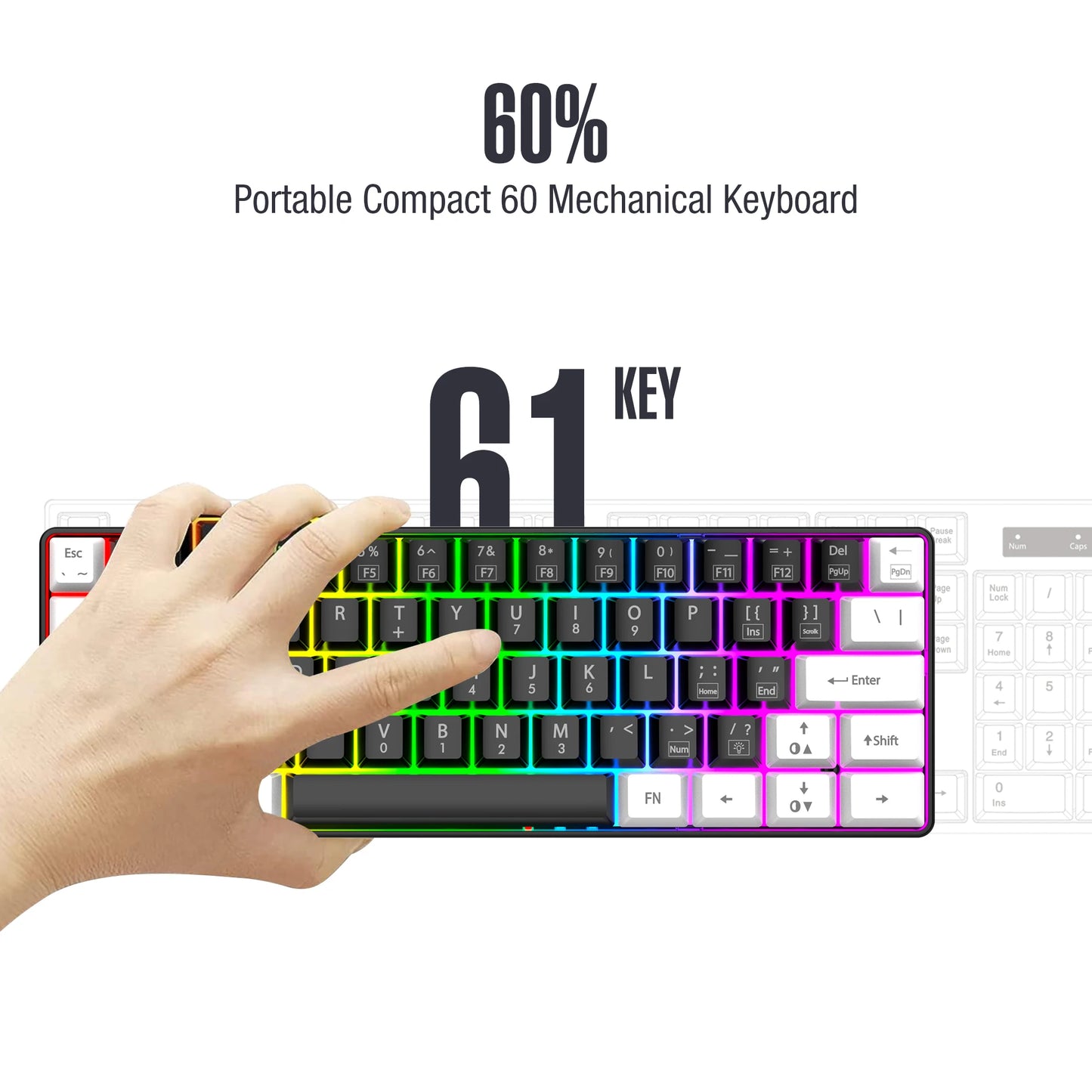 60% wired game keyboard, RGB backlit ultra-small keyboard, waterproof portable, computer/MAC game keyboard