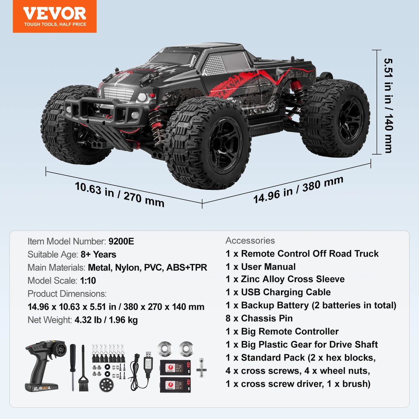 SucceBuy 1:10 38KM/H 4WD RC Car All Terrain Off-Road with 2 Batteries Drift Monster Truck Children Toys for Kids Christmas Gifts
