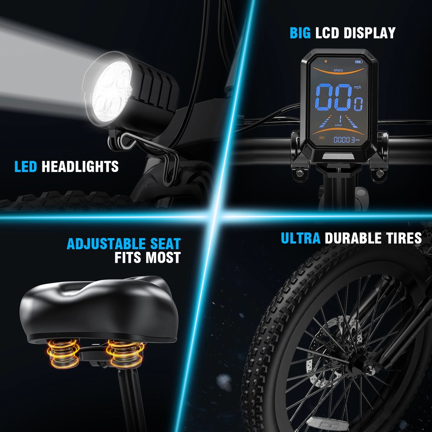 20-inch Fold 720W Peak Motor Electric Bike 20 Mile Range 20MPH 48V 12AH Max Load 330 LBS Front and Rear Disc Brakes LED Display