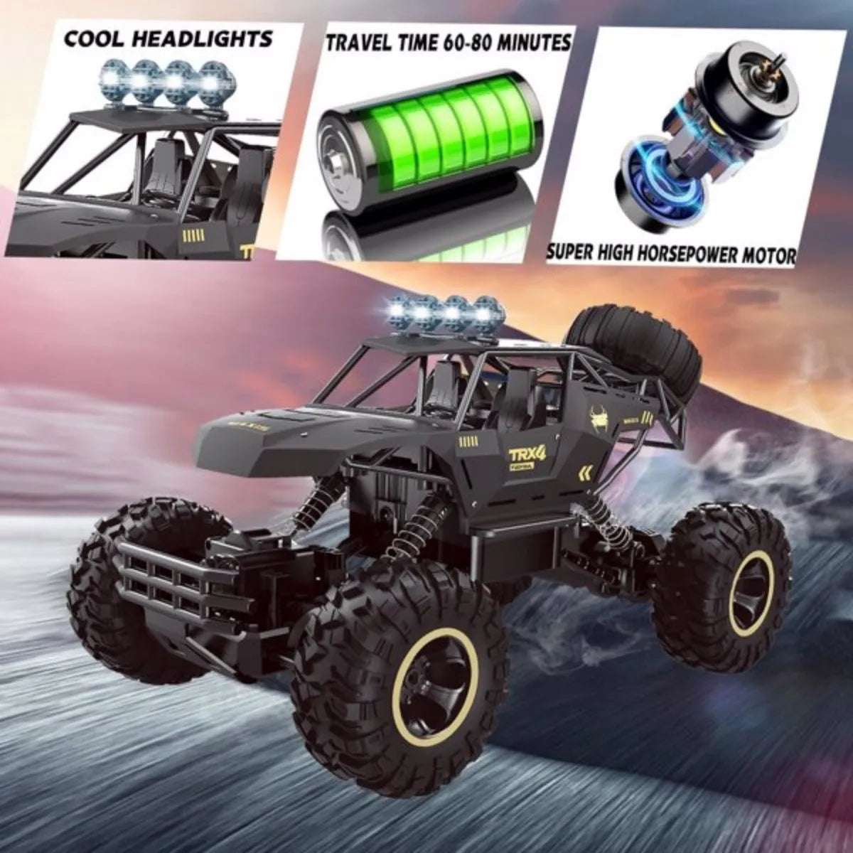 4DRC 1:12 Rock Crawler Rechargeable Off Road Truck 4WD , Metal Shell LED Headlights RC Remote Control Off Road Car Truck