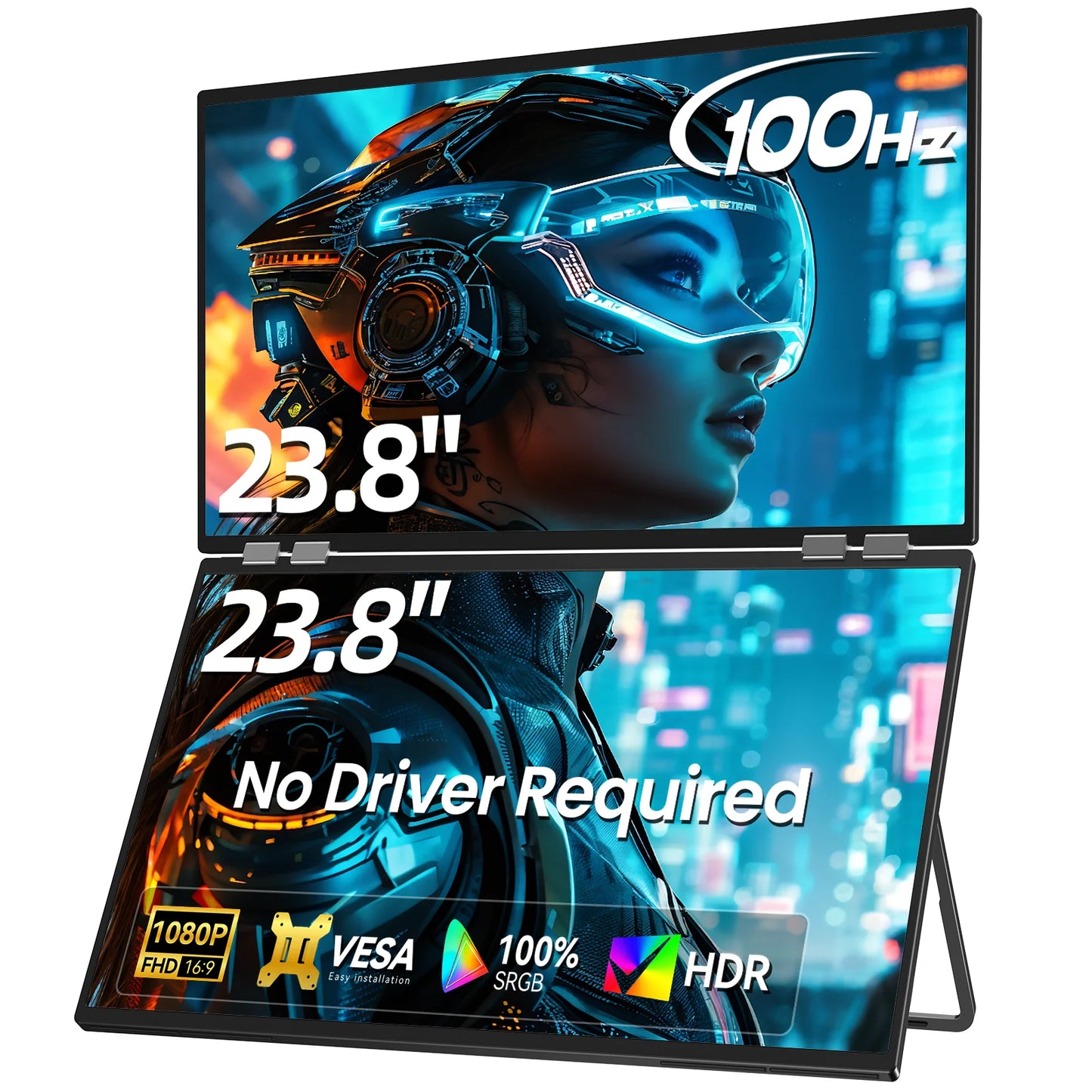 UPERFECT 23.8" Dual Monitor 100Hz USB-C HDMI Portable Gaming Display Laptop Extender Screen 1080P HDR For Wins Mac Android IOS