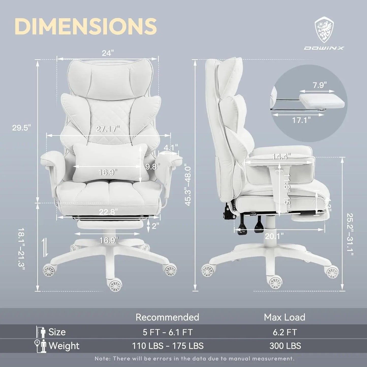 High Back Computer Gaming Chairs with Adjustable Armrests,Executive Desk Chairs with Lumbar Support and Footrest,(Fabric, White)