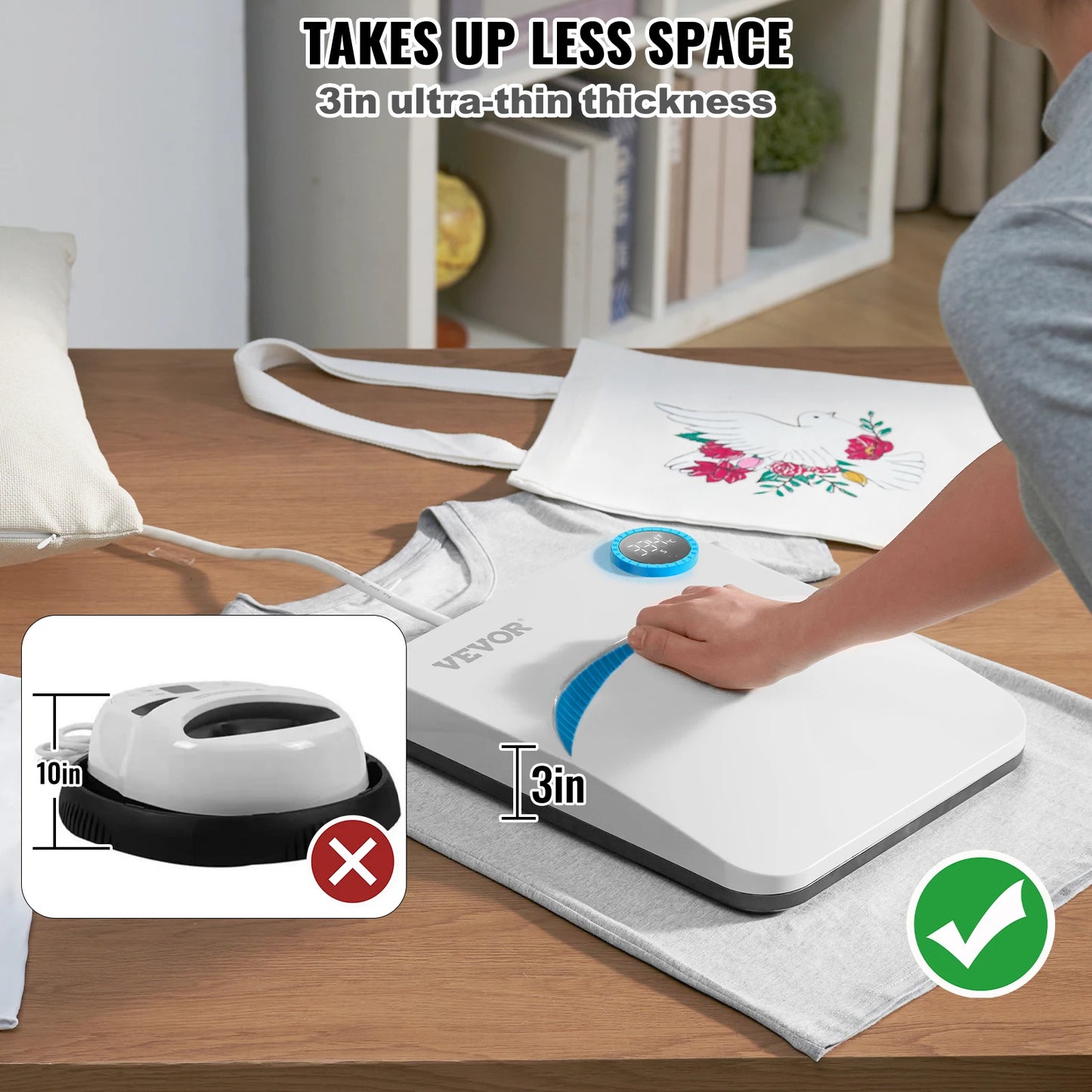 SucceBuy 9x9/12x10 in Portable Heat Press Machine DIY Shirt Printing Multifunctional Sublimation Transfer HTV Vinyl T-shirt Bag