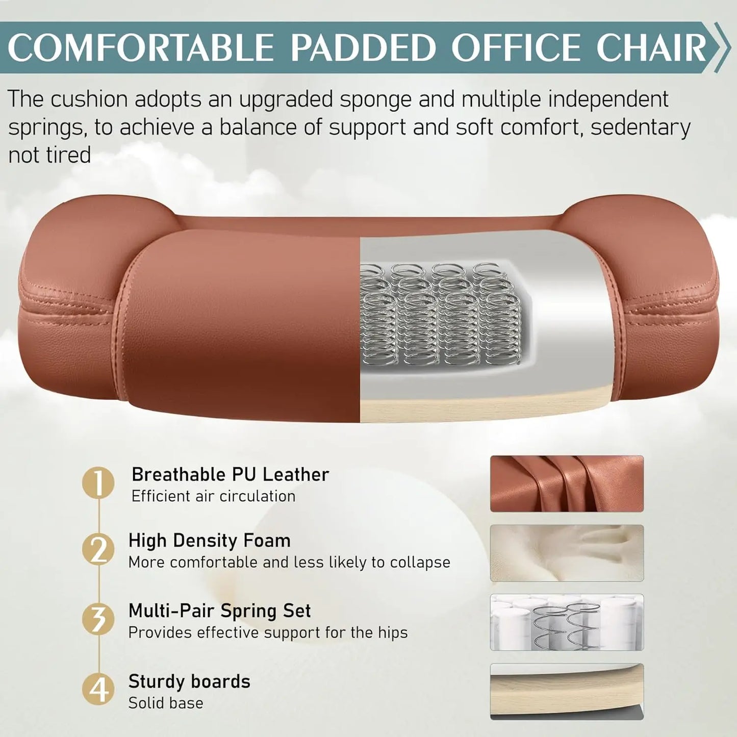 Brown PU Chair for Short People: Compact Ergonomic Office & Gaming w/ Adjustable Arms, 360° Swivel