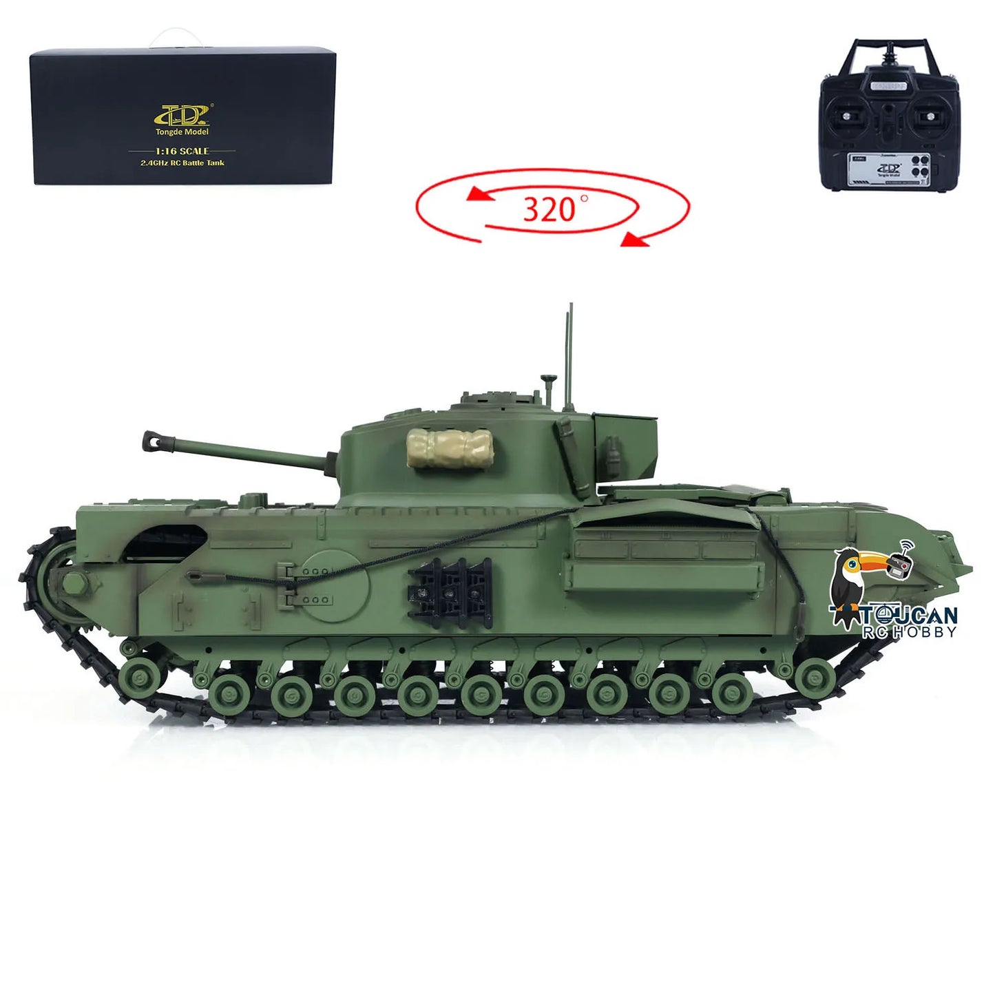 US Stock 1/16 Tongde RC Battle Tank Churchill Mk.VII Electric Infrared Battle Radio Control Panzer Ready to Run Vehicles Toy