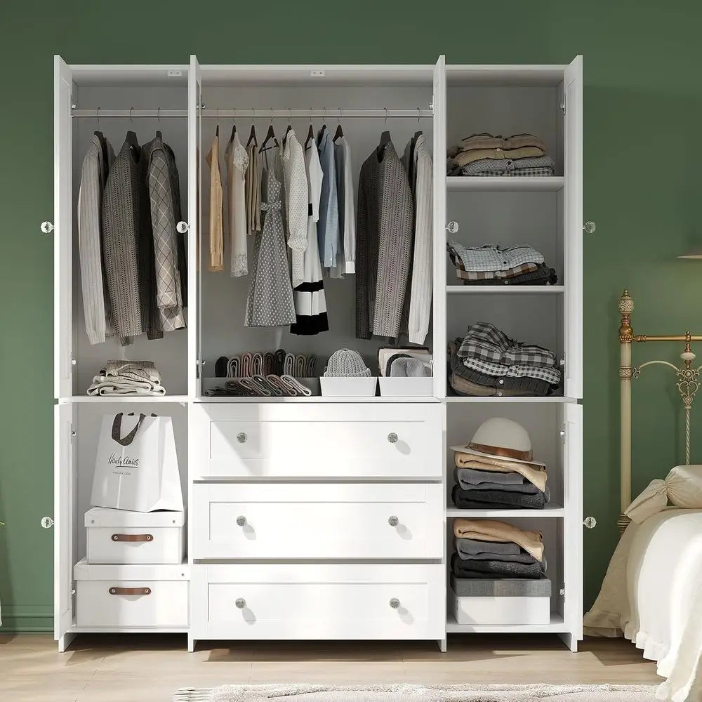 Armoire Wardrobe Closet with Ders and Mirror, 71" Clothing Storage Cabinet with Hanging Rod, 6 DoWooden Wardrobe Cabinet or Bedr