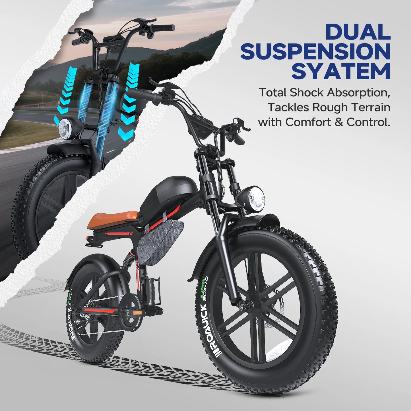 QNUT BK20 1500W Adult Electric Bicycle Motorcycle 28mph 48V 18Ah Battery 70-Mile Long Range 7-Speed All-Terrain Mountain E Bike