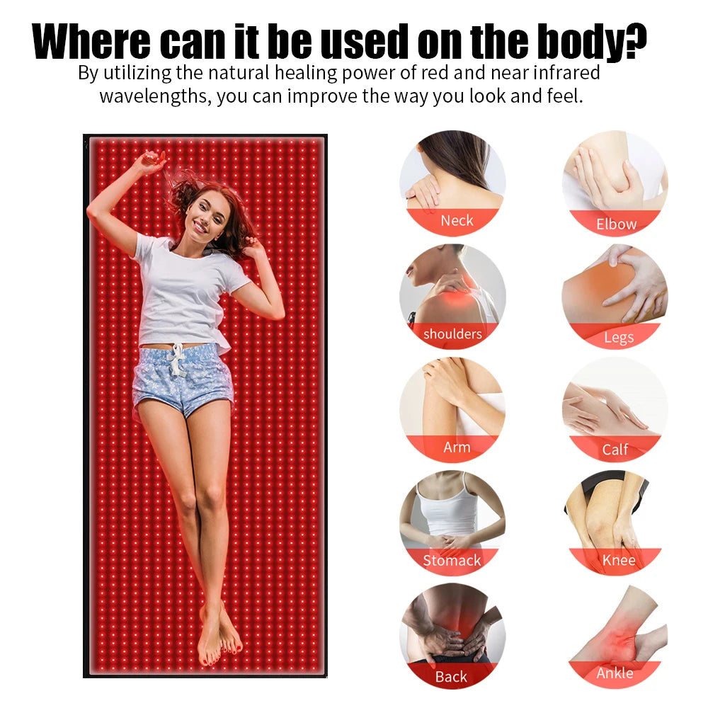 Full Body Red Light Mat 71"x 31" Red Light Blanket 1280 LEDs Red Near Infrared 660nm 850nm Full Body Pad for Body Pain Relief