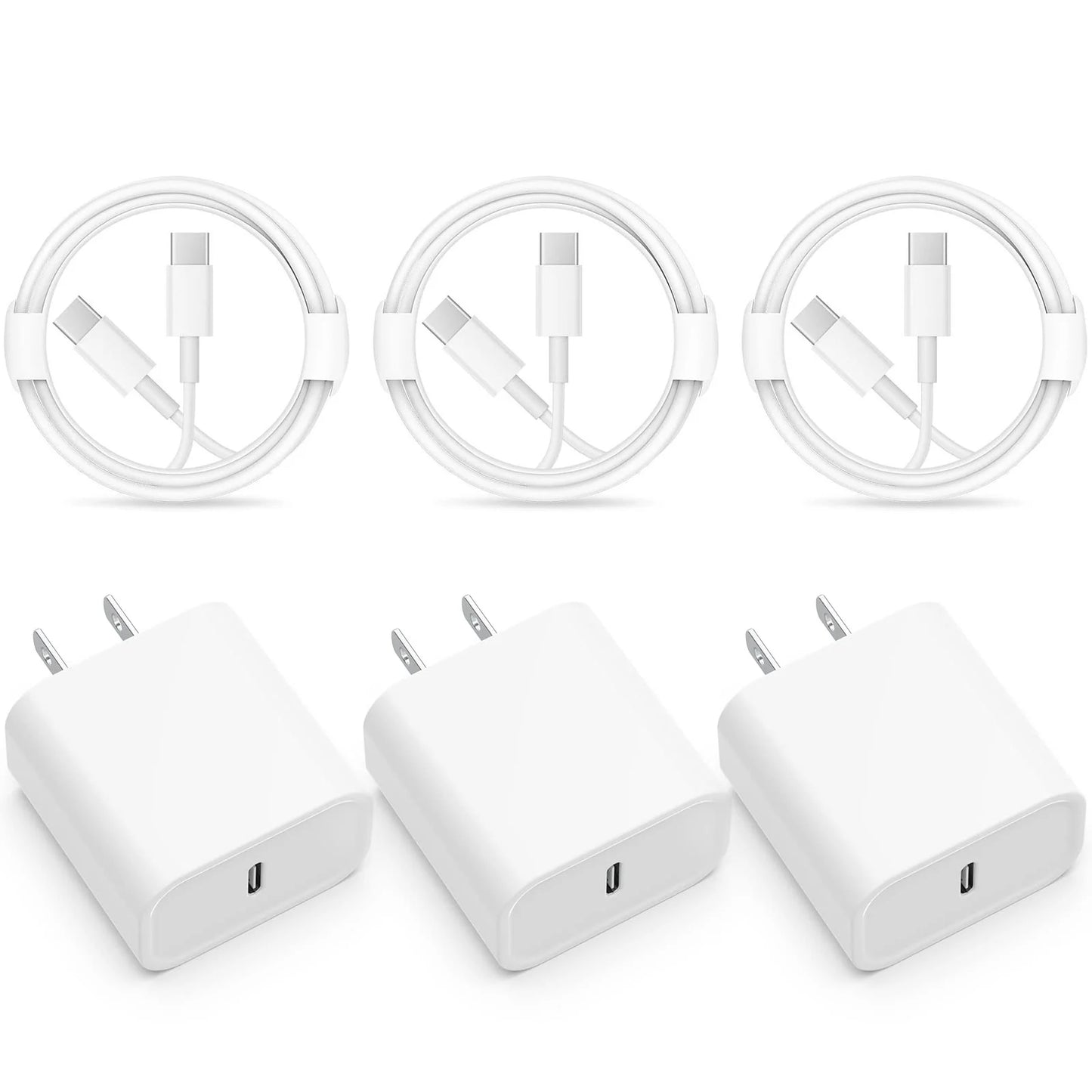 PD 30W Fast Charging Type USB C  Charger with C to C Cable Set for iPhone 15 and Samsung Android Phone--3 Pack