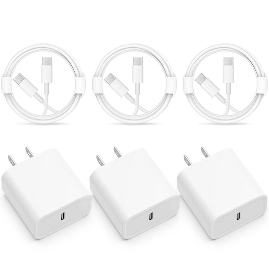 PD 30W Fast Charging Type USB C  Charger with C to C Cable Set for iPhone 15 and Samsung Android Phone--3 Pack