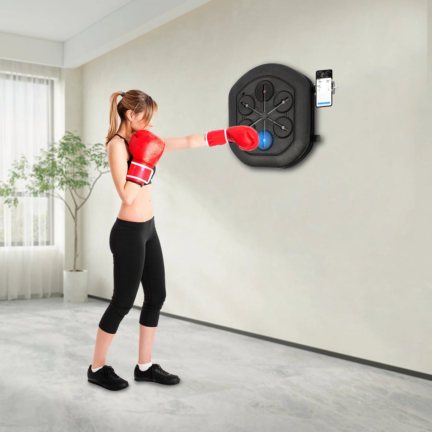 Intelligent Music Boxing Training Machine, Wall Mount Bluetooth Boxing Wall Target Punch Trainer w/Gloves&LED Light for Home Gym
