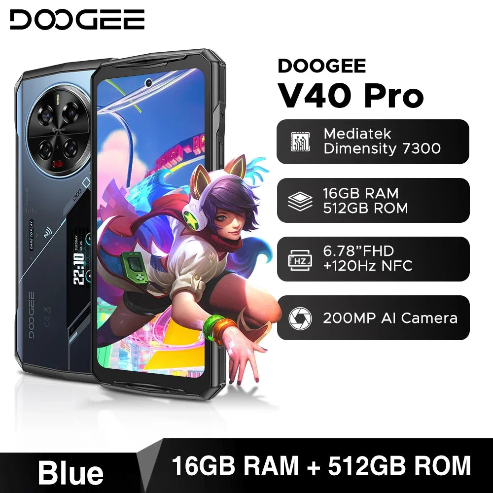 World Premiere DOOGEE V40 Pro 5G Rugged Phone 6.78" 16GB+512GB Gaming Phones Dimensity 7300 200MP AI Camera 8680mAh Android 14