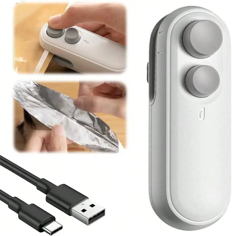 Mini Snack Bag Sealing Machine, Rechargeable 2-In-1 Bag Heat Sealing Machine, With Chip Cutter, Plastic Bag Resealing Machine To Keep Food Fresh, Small Sealing Machine With Blade, Hot Vacuum Sealing Machine, USB Charging Seal