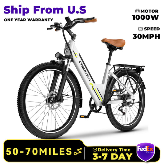 Cybervelo EK2 1000 Peak Electric Bike, 80 Miles Removable Battery Ebike, 26" Electric E Bike with 7-Speed,Adult Electric Bicycle