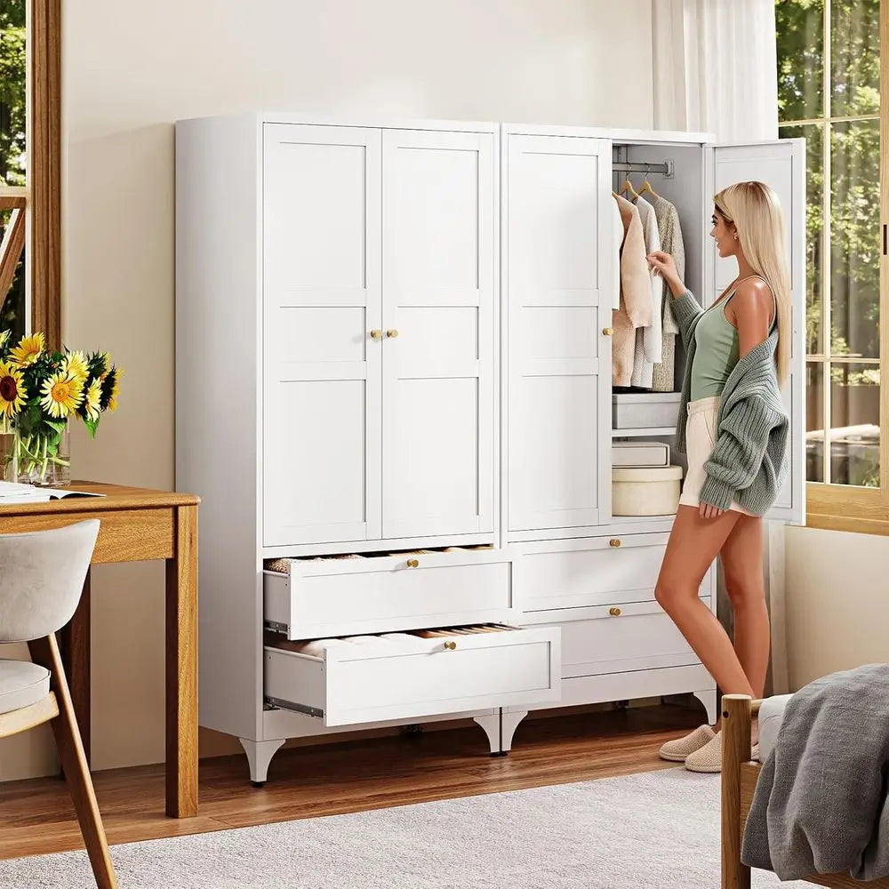 71" Metal Wardrobe Cabiwith 2 Ders,Steel Armoire Wardrobe Closet with Doand Shelves,Clothing Storage Cabiwith Hanging Rod or Bed