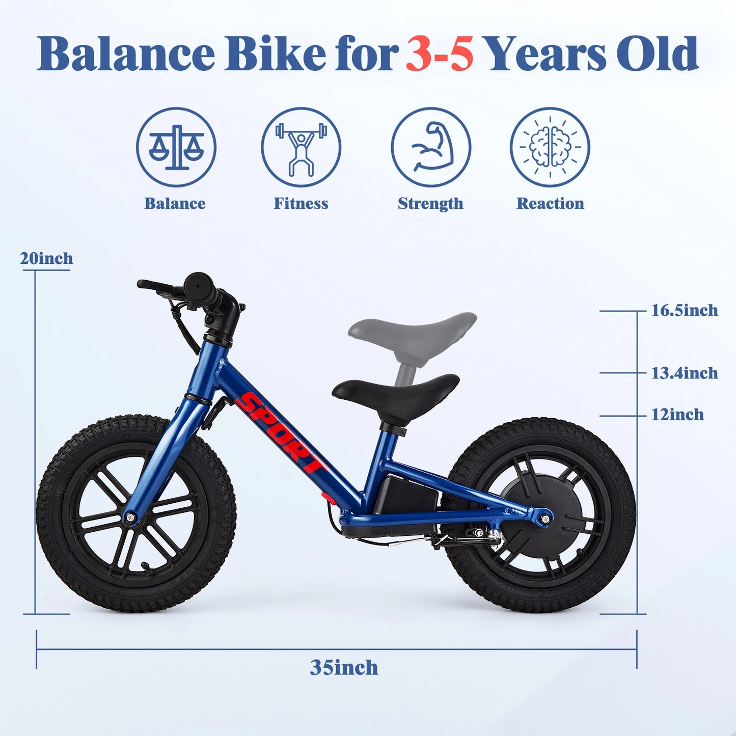 Electric Bike For Kids Ages 3-5 Years Old Kids 24V 100W Electric Balance Bike With 12 inch Inflatable Tire and Adjustable Seat
